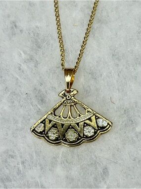 Vintage Art Deco Revival Fan Pendant Necklace (c. 1993–1998)